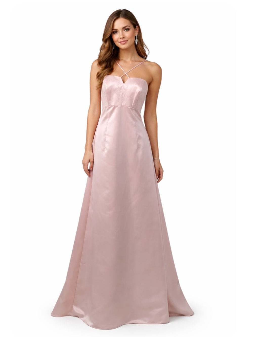 David's Bridal Blush Pink Satin A-Line Spaghetti Strap Gown